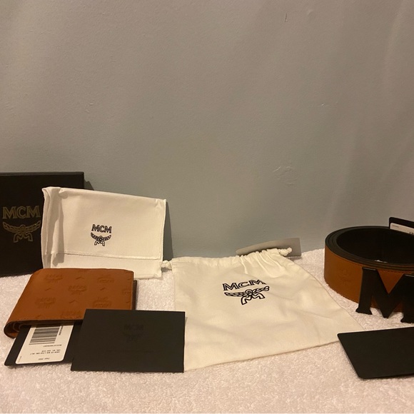 MCM Clause Leather Belt / Matching - & MCM Portuna Embossed monogram Wallet 2pk